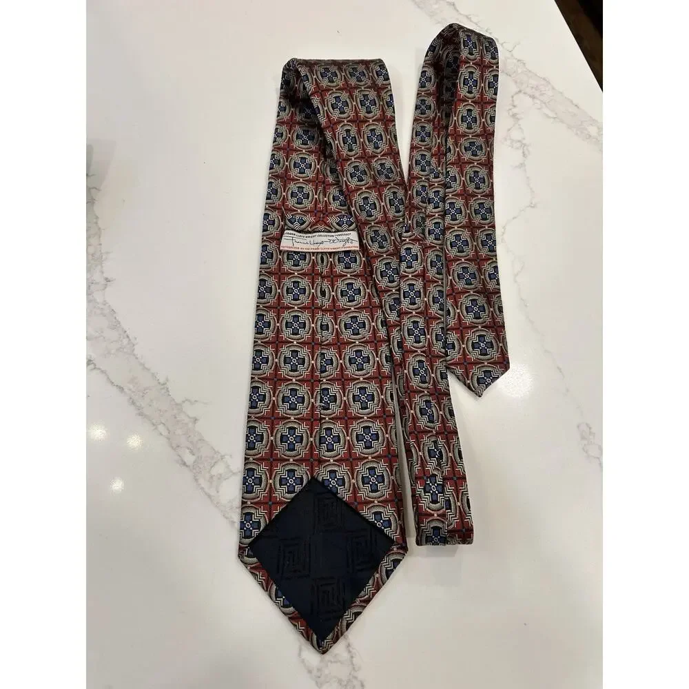 Frank Lloyd Wright Foundation Mens Tie 3.5” Brown Geometric Silk Made In Italy